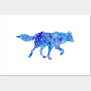 Blue Star Wolf Watercolor Posters and Art